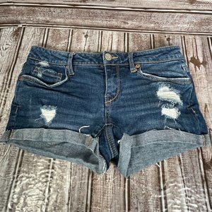 AEROPOSTALE Women's 2 Jean Shorts Low Rise Shorty Distressed Blue Denim Cuffed